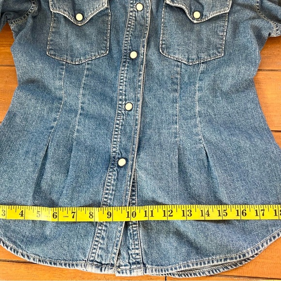 Replay Fitted Denim Pearl Snap Shirt Medium Wash Coastal Cowgirl Western Shacket - Picture 13 of 15